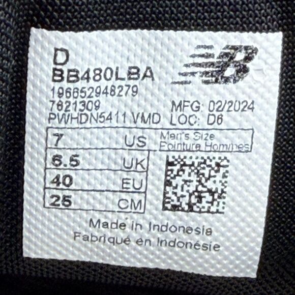 New Balance 480 Shoes Mens Size 7 Black White Leather Sneakers No Laces BB480LBA main image 5